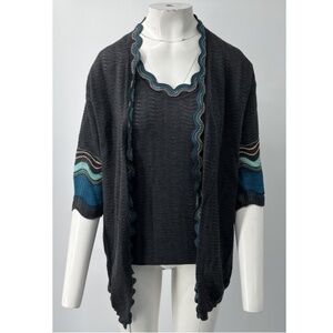 M Missoni Gray Scalloped-Edge Pointelle Knit Cardigan+Tank Sweater Set sz 8/10